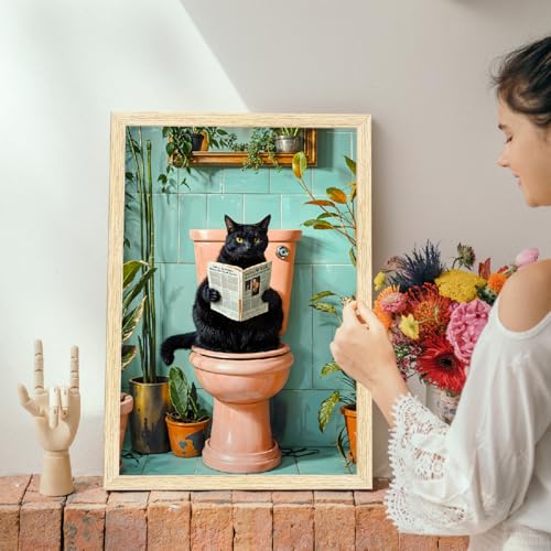 Image of ArtX Paper Boho Cat Art Paintings with Frame for Home Decor, Abstract Wall Painting for Living Room, Multicolor, Natural Wood Color Frames, 12.0 x 18.0 inch, Set of 2