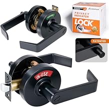 Push Button Locking Vacant Occupied Bathroom Door Handle with Indicator Sign,Commercial ADA Single Egress Privacy Lever Lock,Reversible Left Right Handle for Public Restroom,Matte Black