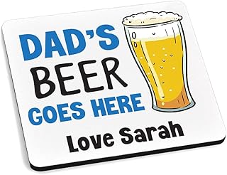 Dads Beer Goes Here PERSONALISED Novelty Beer Coaster Gifts for Dad, Daddy, Grandad - Fathers Day, Birthday, Christmas Gifts for Him - Beer Lovers Gifts - Funny Beer Mat Gifts for Dad, Uncle