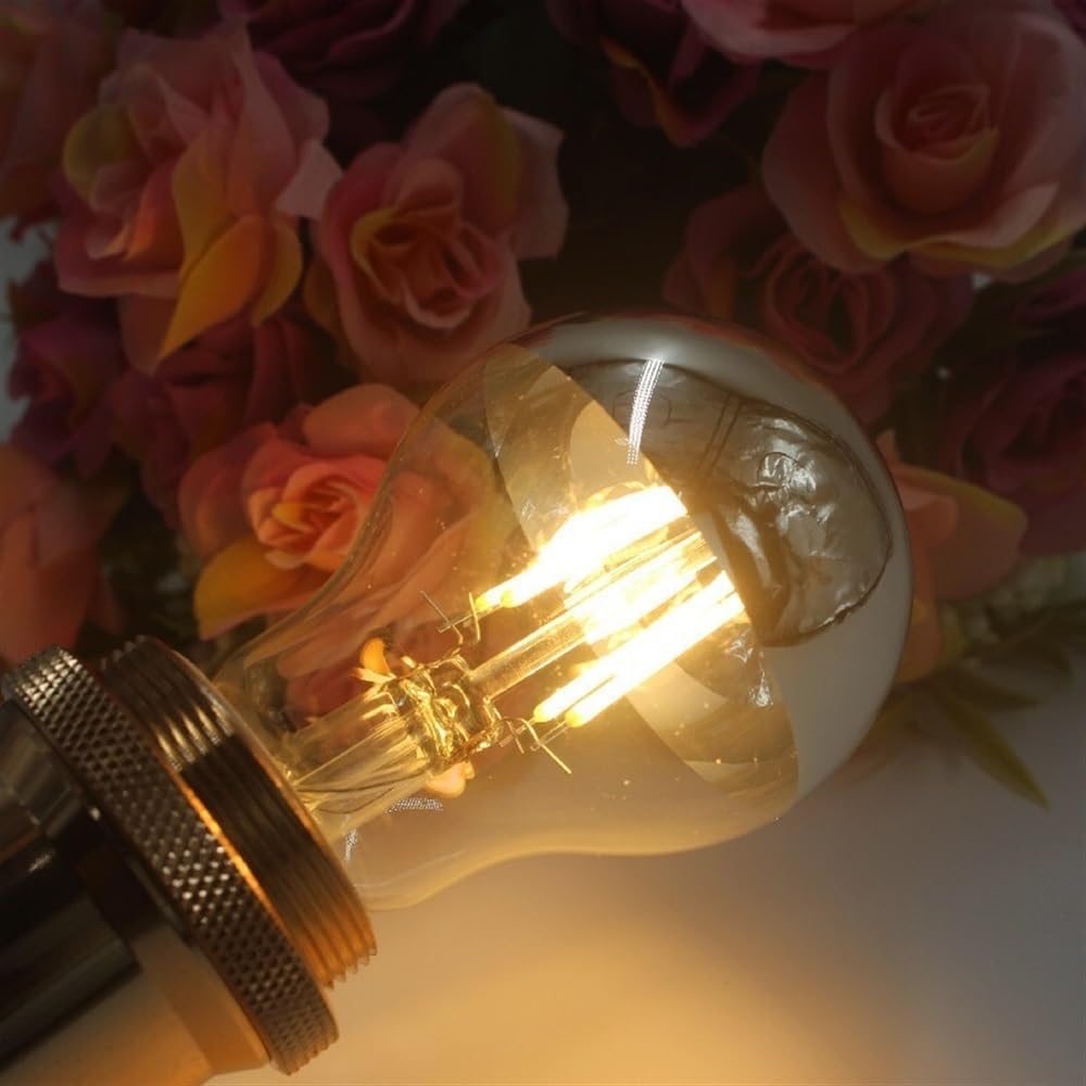 RZL Lighting, Paquete de 10, Bombilla de filamento LED AC220V E27 G45/A60/G80/G95 Bombilla semichapada Plateada/Dorada Bombilla de reflexión de Espejo Fuente de luz(Silver,G95 4W E27)