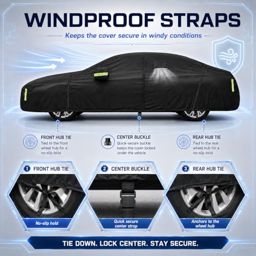 Image of Car Cover All Weather Custom Fit for Toyota Corolla Waterproof 10 Layers 210T Full Cover Universal Heavy Duty Sun UV Rain Hail Protection with Driver Door Zipper Breathable Vents.