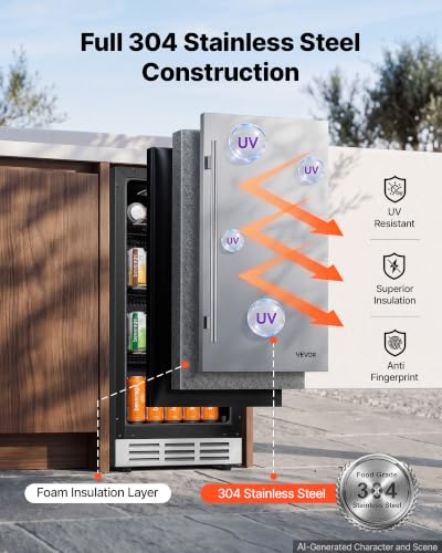 Image of VEVOR Outdoor Beverage Refrigerator, 15 Inch Undercounter Drink Fridge