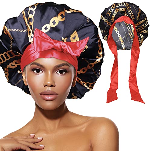 Bonnet de nuit en satin pour dormir protège-cheveux anti-frisottis à motif