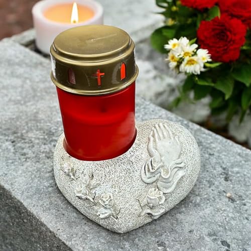eberin · Wetterfestes Grabherz mit betenden Händen und Rosen – EIN liebevolles Andenken · Ideal für den Einsatz auf Gräbern oder als dekoratives Element