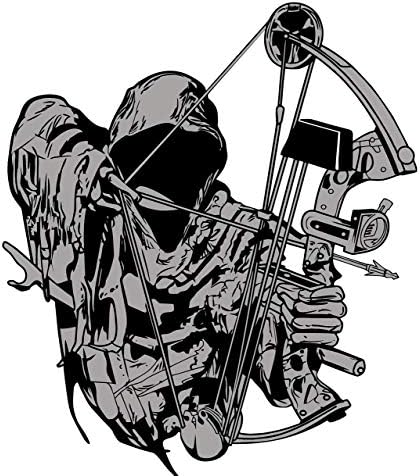 Grim Reaper Hunter Hunting Deer Bow Arrow Camouflage Archery 5.7" wide x 6.5" inches Tall Fishing Car Truck Window Laptop Vinyl Decal Sticker