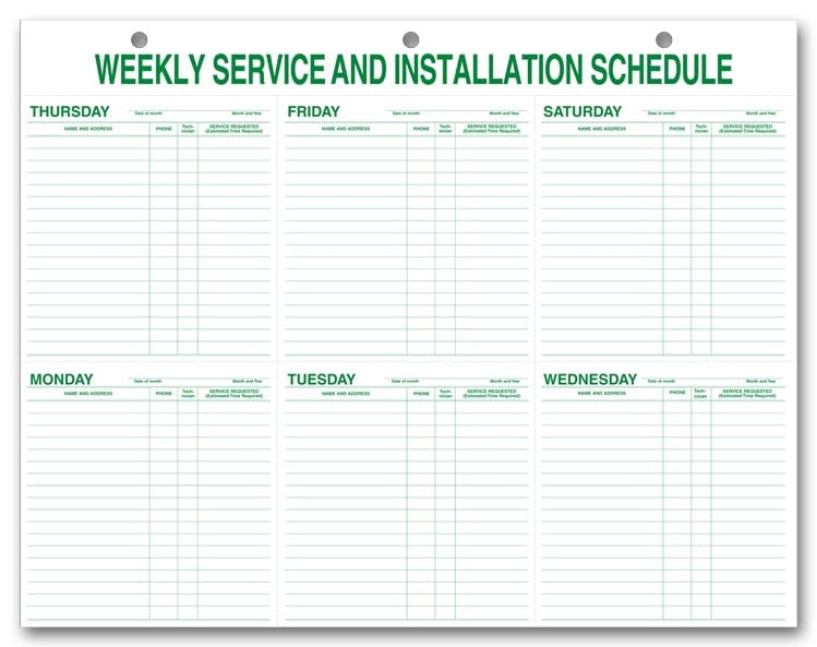 5Forms Weekly Service & Installation Schedule Pad Hole Punch 21 1/2 x 17