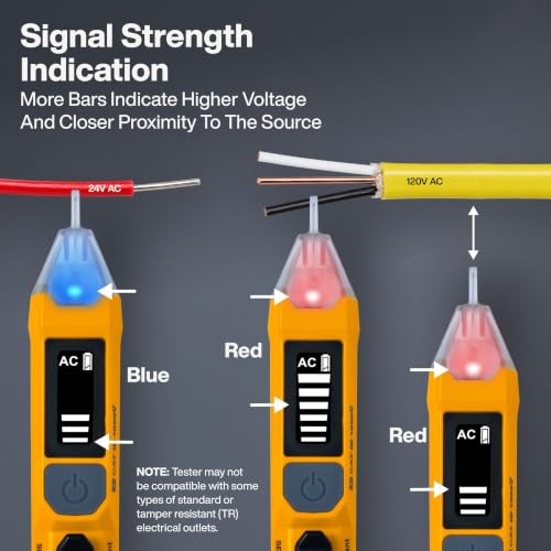 Image of Klein Tools NCVT7 Non-Contact Voltage Tester with LCD Signal Strength Display, 3-Color LED Tip, Audible Alert, 12-1000V AC Detection Range, Backlit Display, Electrical Circuit Detector