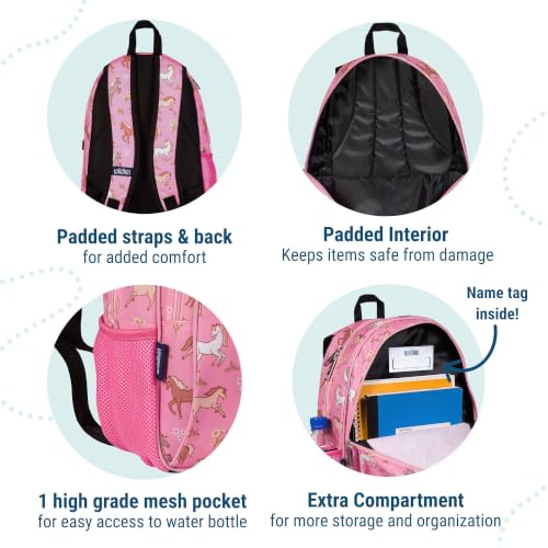 Image of Wildkin 15 Inch Backpack for Kids, Wild Horses | Ages 5-10, padded straps, side water bottle pocket - coordinates with matching Wildkin lunch boxes