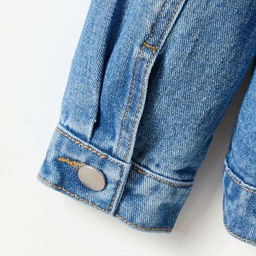 Kids Girls Trendy Jean Jackets Cute Embroidered Flowers Denim Jackets Long Sleeve Button Down Lapel Coat Fall4
