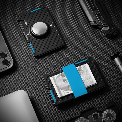 Image of Mens Metal Wallet with Airtag Holder(Not Included Air Tag), Slim Rfid Blocking Wallets with Money Strap, Minimalist Front Pocket Aluminum Card Holder, Black, LKA-03
