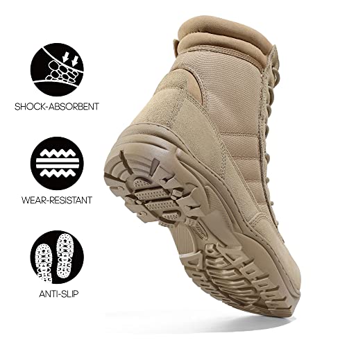 NORTIV 8 Steel Toe Boots for Men Safety Industrial & Construction Military Work Boots Slip Resistant ASTM F2413-18, TROOPER-STL,Size 10.5,Sand