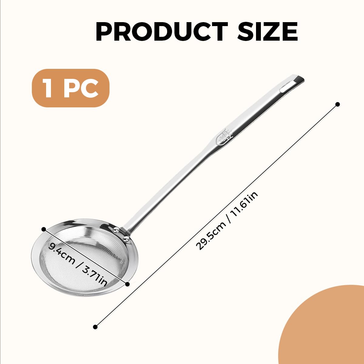 Écumoire en acier inoxydable 304 - Passoire à mailles fines - Pour graisse et mousse - Petit avec poignée - Pour bouillon, soupe, ragoût, fondue - Passe au lave-vaisselle