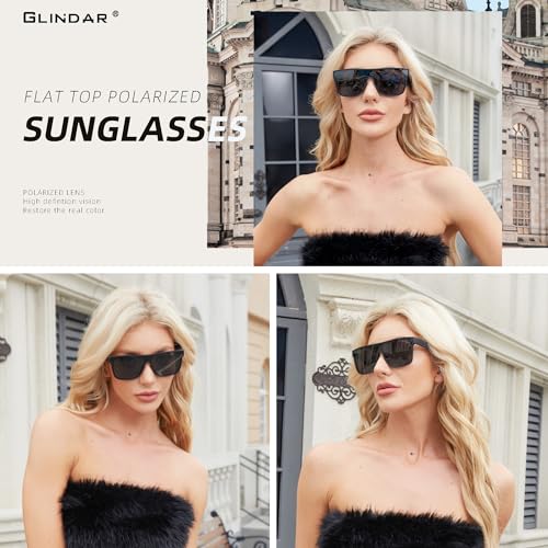 GLINDAR Oversized Square Polarized Sunglasses for Men Women, One Piece Shield Shades UV400 Protection Black/Mirror Red