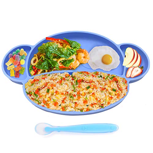 Xiangmall Ventosa Piatto Tovaglietta Piatto Silicone Portatile e Cucchiai con Ventose Senza Bpa per Bambini Piccoli Seggiolone