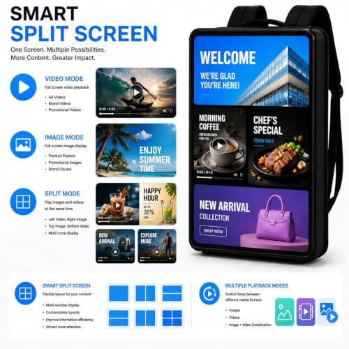 Image of 21.5Inch Touch Screen LCD Advertising Backpack AndroidOS 10800mAh Battery