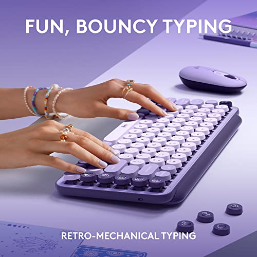 Image of Logitech POP Keys + POP Mouse - Wireless Keyboard and Bluetooth Mouse Combo with Typewriter-Style Mechanical Keys, Emoji Features, Cute Compact Design - Cosmos