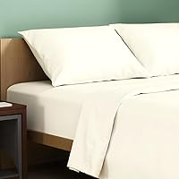 Texas Linen Co. GOTS Certified 100% Organic Cotton Percale Queen Sheets - 4PC Ivory Set, Crisp Cooling Breathable, 16" Deep Pocket