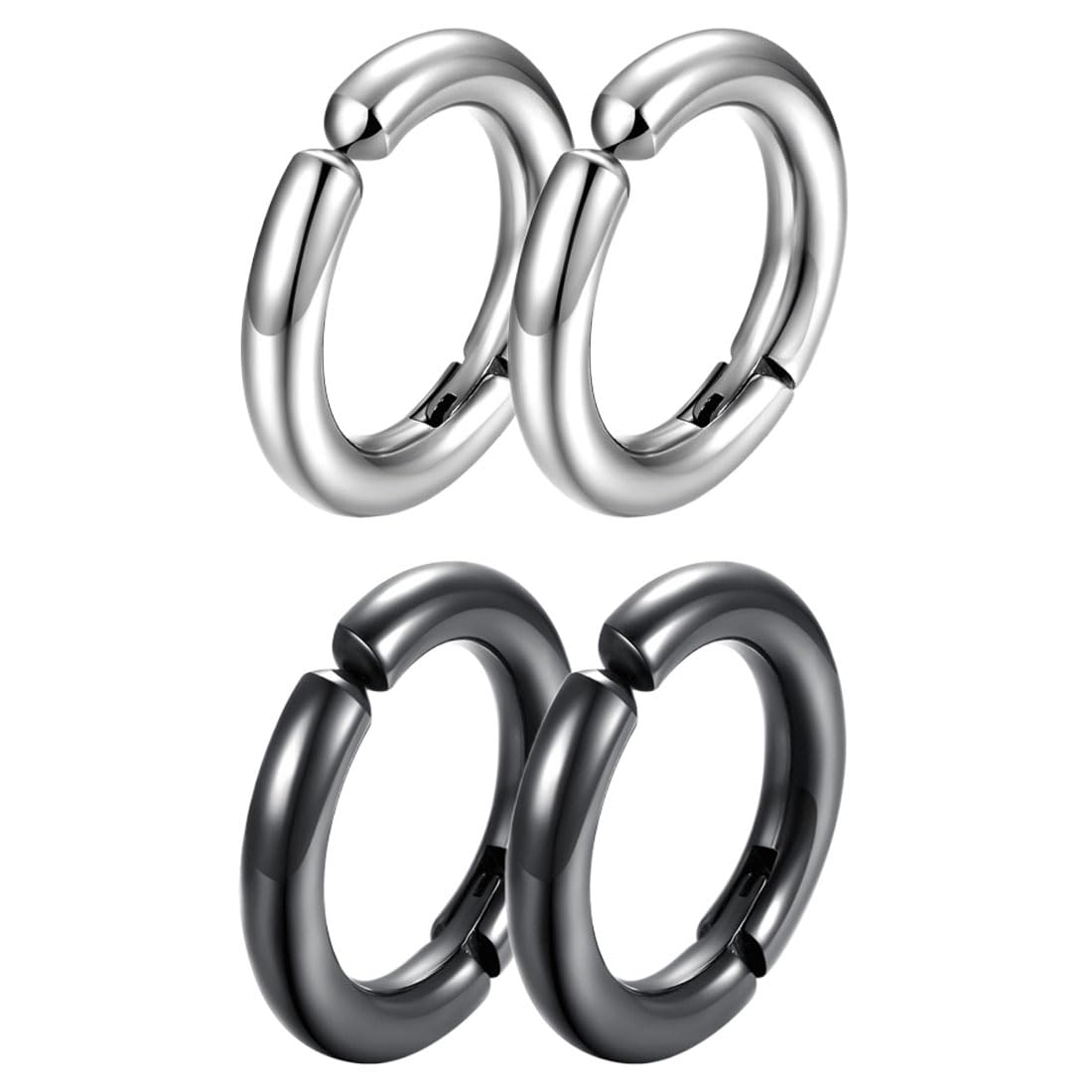 OPIURVY Falsos Pendientes clip de piercing 2 Pares Acero Inoxidable Hombre Pendientes Clip Pendiente Mujer Pendientes Sin Agujero Pendiente Unisex mujeres hombres pendientes 10mm