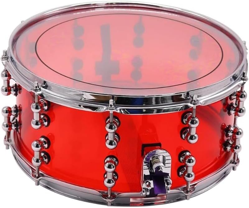 Acrylic Snare Drum 14 Inch Transparent Design 6.5 Inch Depth Silver Iron Hoop Alloy Lug Bright Attack High Projection for Drum Kit Upgrade Studio Recording Performance