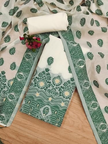 Image of Handloom Banarasi Cotton Unstitched Salwar Suit with Dupatta, 50 Inch Length, Women's Unstitched Salwar Suit Dress Material with Dupatta, Unstitched Salwar Suit Set