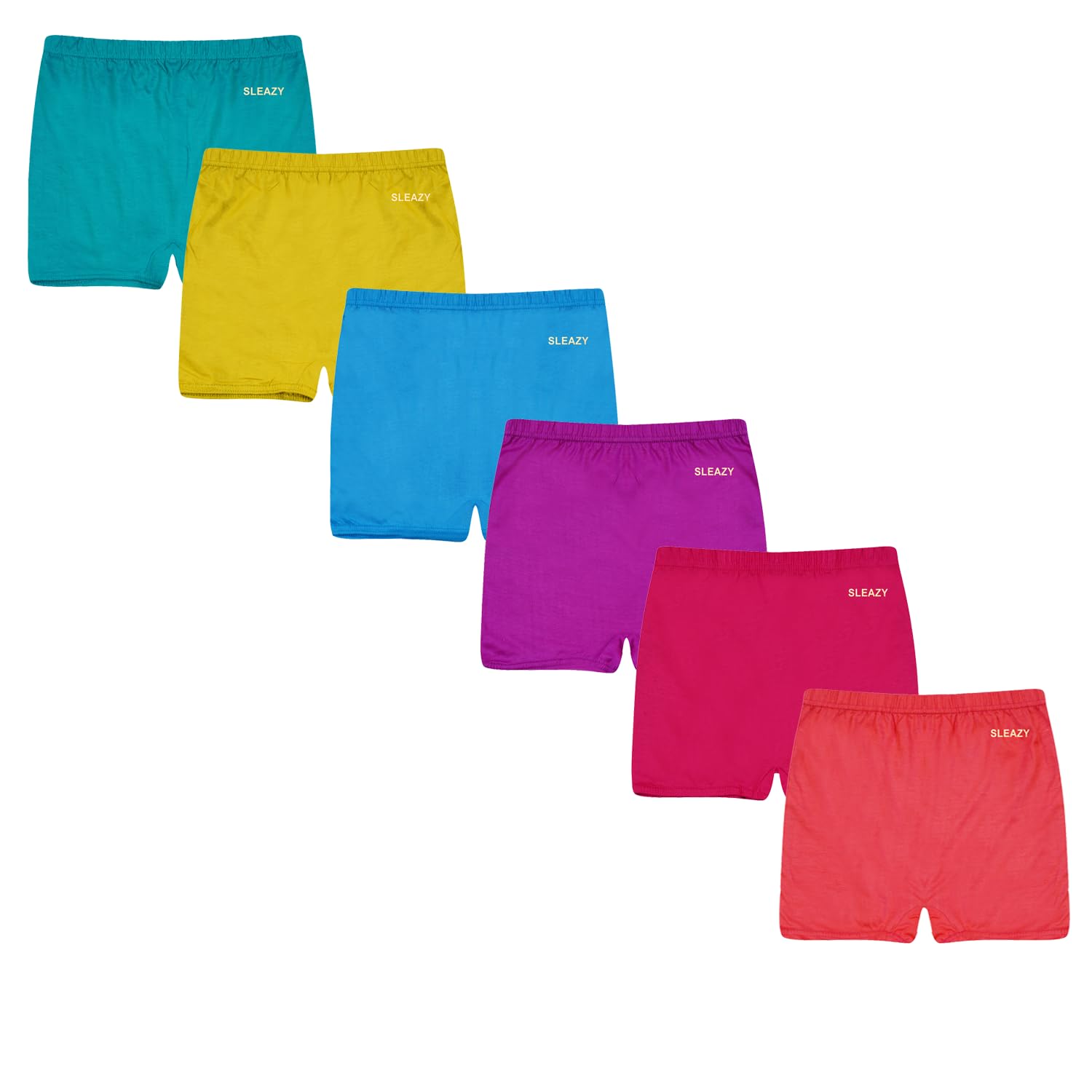 Colourful Women Boxer Shorts, Set of 6, Teal, Yellow, Blue, Purple, Red, Orange-image-45