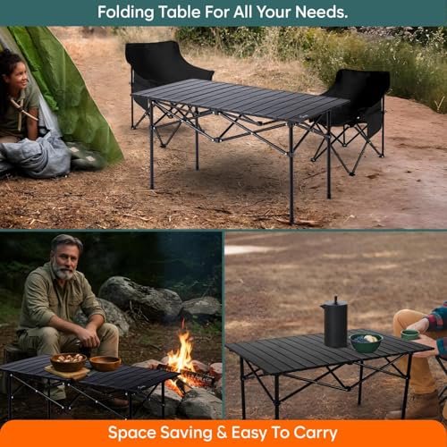 Image of Garden Art Portable GAFTBL1491-11L Roll-Up Camping Table - Durable Aluminum Folding Table with Carry Bag for Picnic, Beach, Travel & Outdoor Activities (Large Black Table, Large)