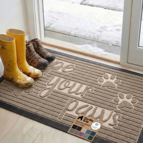 Image of GORILLA GRIP WeatherMAX Door Mat, Indoor Outdoor Use, 47x35, Beige Paw