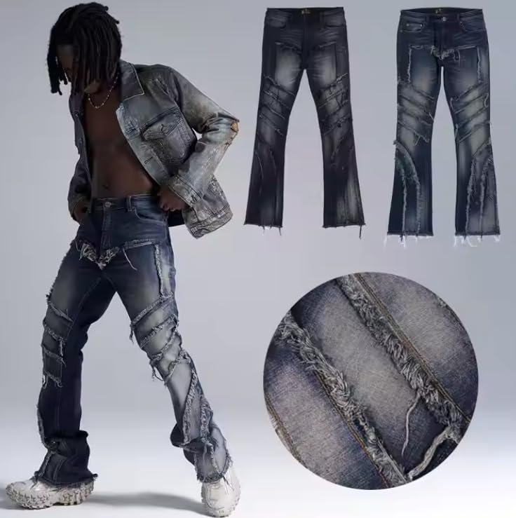 Loose-Layered Men's Jeans, Straight-Leg Jeans, Fringed Casual Jeans.3