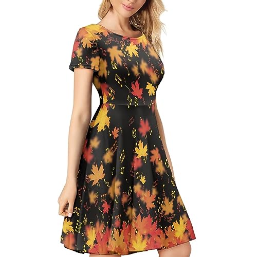 Image of POLERO Sunflower Dress for Women Floral Summer Dresses Short Sleeve Casual Sundresses Midi Dresses