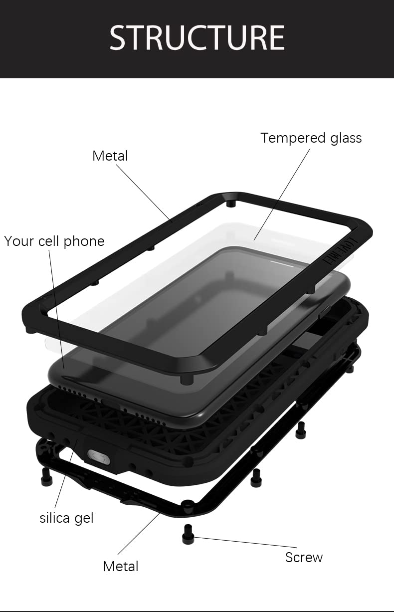Love Mei Custodia completa per iPhone-SE-3rd Gen (2022) Antiurto Robusto ibrido Aluminium Metallo All'aperto A prova di neve Cover con Vetro Temperato, Supporta la Ricarica Wireless (Bianco