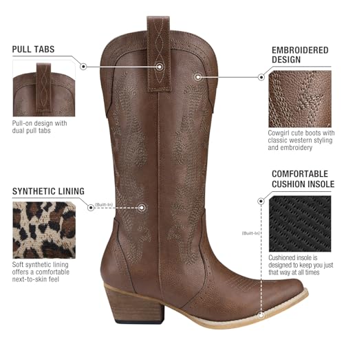 Image of HISEA Rollda Cowboy Boots for Women, Cowgirl Boots, Comfortable Western Boots with Pointed Toe Stitched Embroidery for Country Concert Dancing Wedding Traveling Daily Outfits