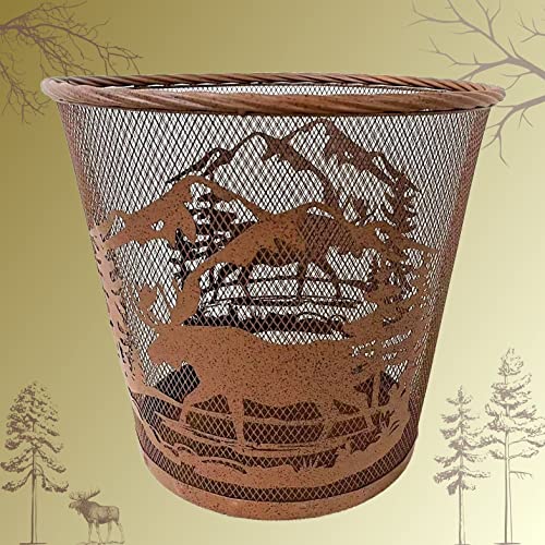 Amajy Rustic Moose Forest Metal Waste Basket In Rustic Style Brown Metal Mesh Trash Can #TOP2