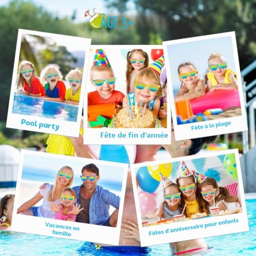 Joycabin Lot de 12 lunettes de soleil pour enfants pour garçons et filles, lunettes de fête avec protection UV400, couleur fluo, lunettes de soleil amusantes pour l'été, la plage, les accessoires de – vue 7