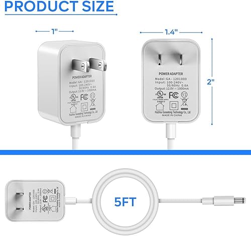Miniatura 9 de Fuente de alimentación de 12V 1A 100V  240V Adaptador de CA a CC 0.217 x 0.083 in y 0.098 in para equipos de 12 voltios, 100 mA, 200 mA, 300 mA, 400