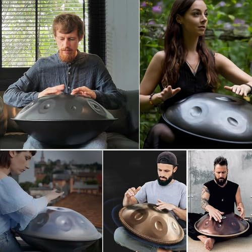 Professional Handpan Drum, instrumento de percusión de 12 notas, tambor de mano de 56 cm en Re menor, soporte para handpan, acero inoxidable miniatura 6