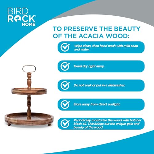 BIRDROCK HOME 2-Tier Farmhouse Serving Tray with Handle - Rustic Wood & Iron Cupcake Stand - Modern Decorative Dessert Display - Ideal for Parties, Food Platters, and Buffets - Elegant Brown Color by BIRDROCK HOME - Image 5