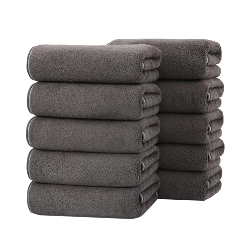 フェイスタオル 10枚セット マイクロファイバー タオル ホテル仕様 35X75cm ふわふわ 吸水 速乾 耐久性 家庭用 サロン ジム サウナ バス用品 業務用 (ダークグレー)