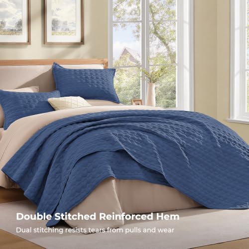 Image of Litanika King Quilt Bedding Set, 3 Pieces Blue Bedspreads & Coverlets Set | Cloud-like Soft, Breathable, lightweight, All-Season, Multi-Scenario, Machine Washable