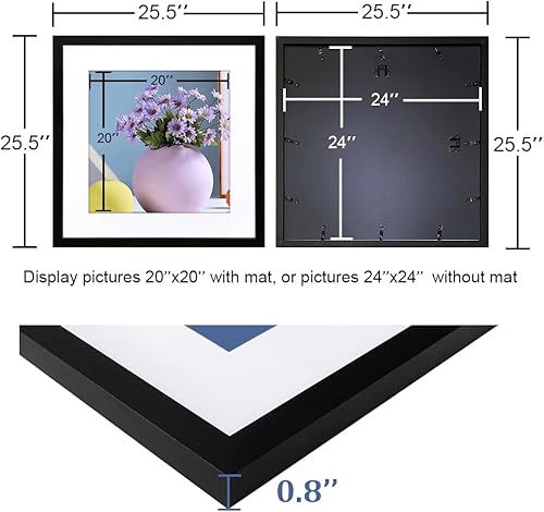 Miniatura 6 de Marco de 24 x 24 pulgadas, marco negro de 24 x 24 pulgadas con paspartú de 20 x 20 pulgadas, para colgar en la pared, elegante simplicidad, paquete