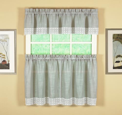 Today's Curtain, Salem Macramé Trim Tier 24", Gray, 60" W x 24" L