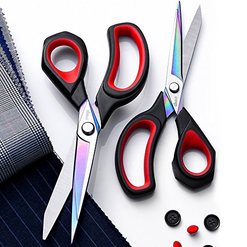 Livingo 2 Pack Premium Tailor Scissors Heavy Duty Multi-Purpose Titanium Coating Forged Stainless Steel Sewing Fabric Leather Dressmaking Comfort Grip Shears Professional Crafting (8.5+9.5Inch) #TOP6