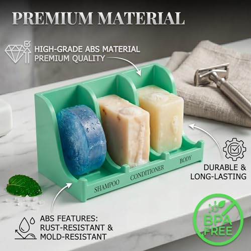 Image of Soap Holder for Shower Wall, 3-Compartment Soap Dish for Shampoo, Conditioner and Body Soap, Fast Draining & Rust-Proof & Heavy Duty, Ultra-Strong Adhesive for Long-Term Bathroom Use & Freestanding