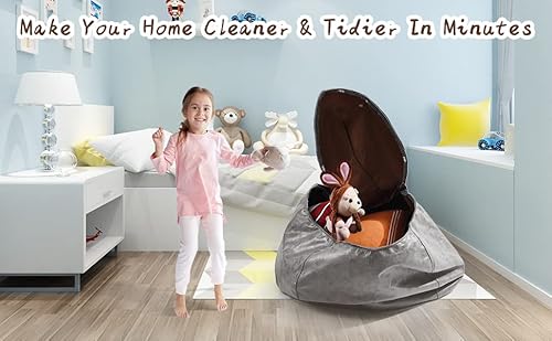 Hummse Bean Bag Chair Cover (No Filler) Plush Toys Storage (D30 X H37) Inches Ultra Soft Leatherette | Washable | Adult Size Zipper Recliner (Grey, Medium) #TOP2