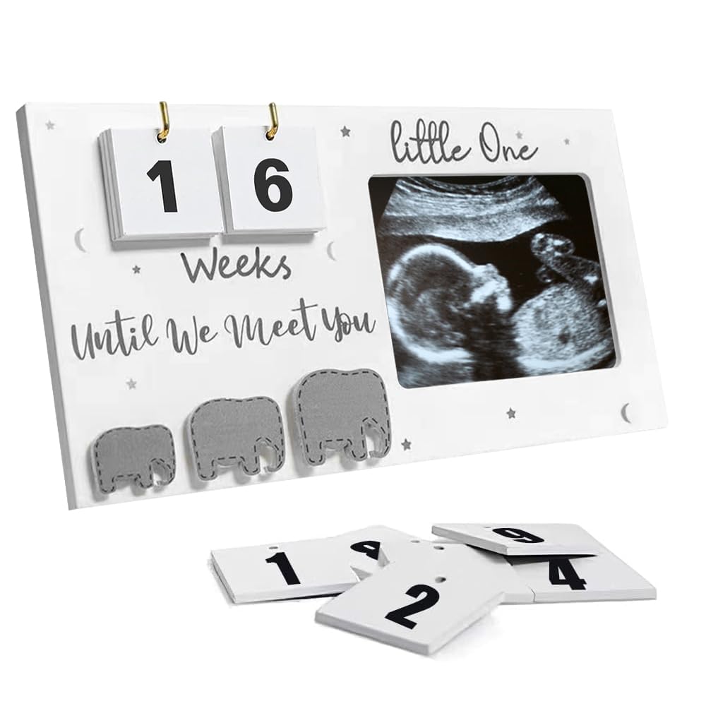 Baby Scan Photo Frames, 9.5'' x 5'' Baby Scan Photo Frame with Countdown Weeks, Baby Announcement, Pregnancy Gifts for Mum Expecting, Wooden Ultrasound Baby Scan Photo Frame for Mum to be Gifts