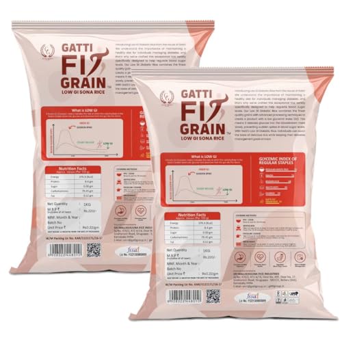 Image of Gatti Fit Grain: Low GI Sona Rice - 2 Kg | Diet & Diabetic Friendly White Rice | Ideal Choice for Weight Management | Certified Sugar Control Rice (Pack of 2 X 1KG)