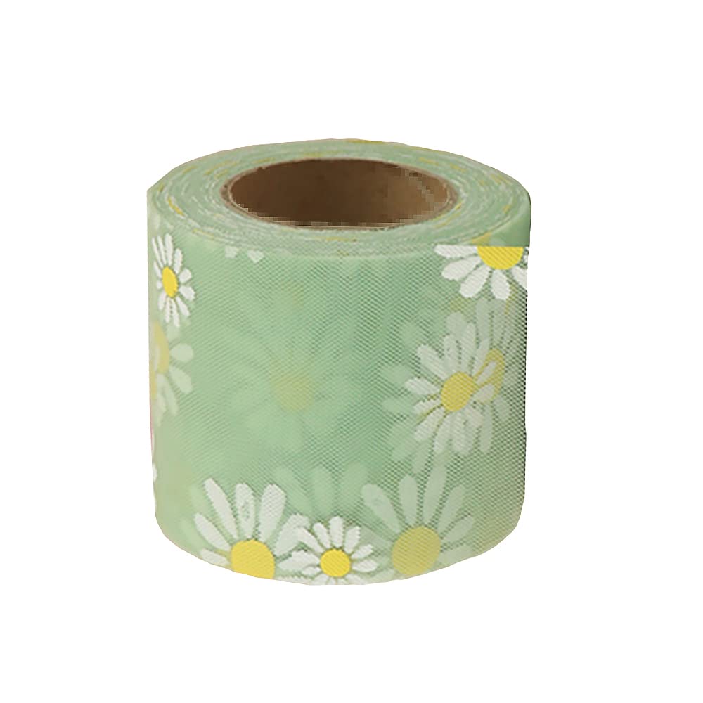 Ribbon, 23m Daisy Flowers Multicolor Summer Patterned Ribbons Roll, for Crafts Wreaths Garland Bows Christmas Wedding Party Decoration (Green)