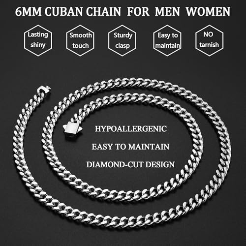 Fiusem Silver Tone Chain Necklace for Men, 6mm 14K Silver Plated Stainless Steel Cuban Link Chain Necklace, Men's Chains 18 Inch by Fiusem - Used condition - Image 5