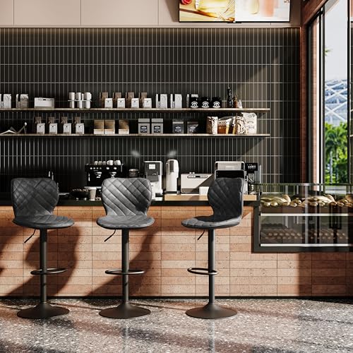 Goeurvant Barhocker 2er Set Barstuhl Höhenverstellbar mit Lehne & Fußstütze – 360°Drehbar PU Leder Gepolstert Barstühle mit Metallgestell für Küche Theke Esszimmer Wohnzimmer,Schwarz
