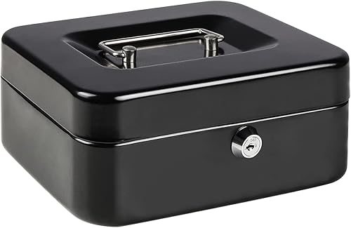 Caja de dinero grande con bandeja de dinero, con cerradura de llave, mediana, 7 45 x 6 45 x 3 35 pulgadas, color negro