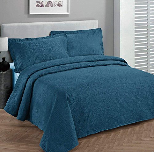 Elegant Home Beautiful Over Sized Solid Color Embossed Floral Striped 3 Piece Coverlet Bedspread...